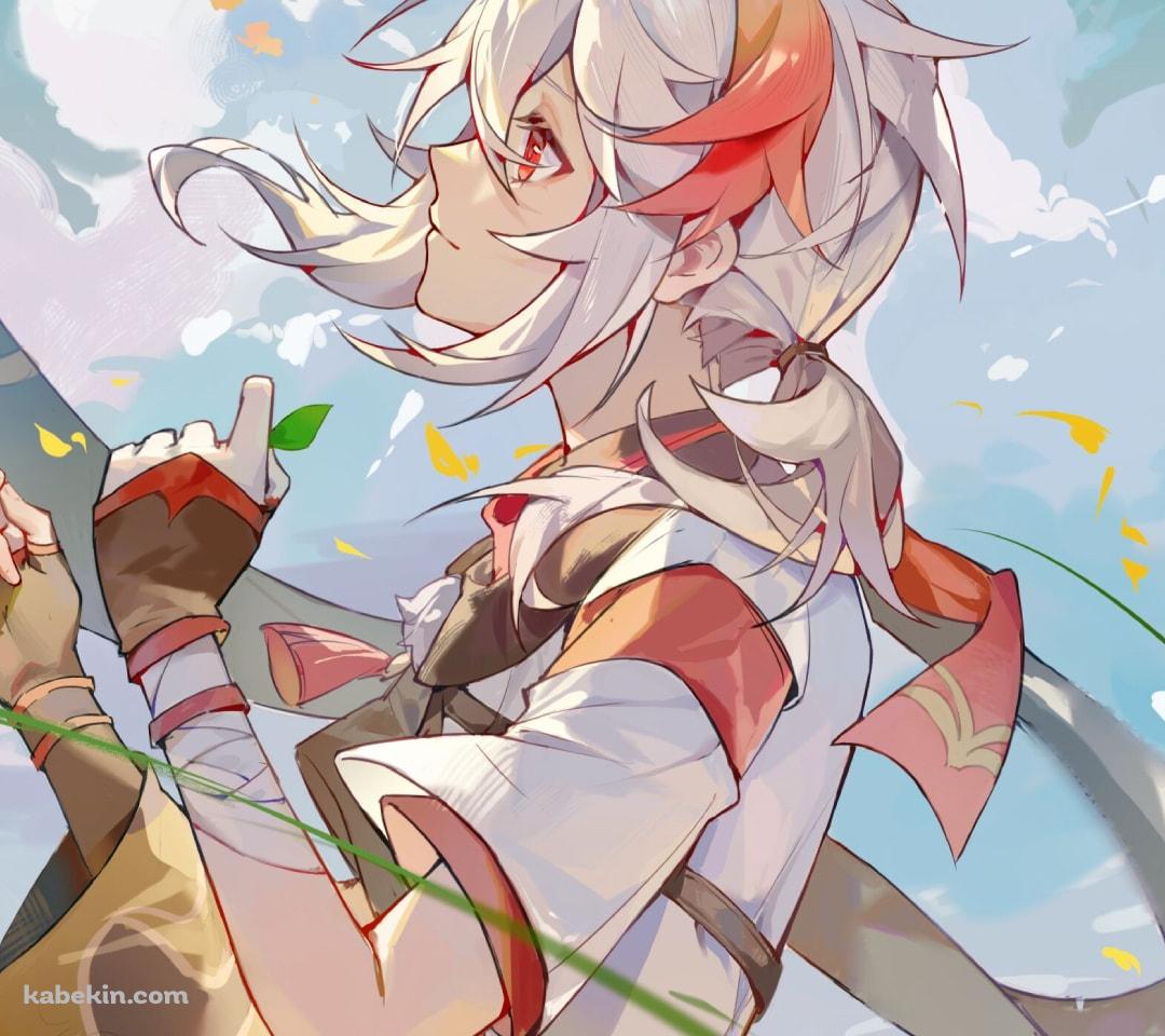 緑の葉っぱを持つ楓原万葉 ( かえではらかずは ) / 草原 / 紅葉 / 入道雲 / 原神のAndroidの壁紙(1080px x 960px) スマホ用