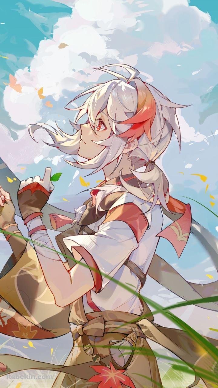 緑の葉っぱを持つ楓原万葉 ( かえではらかずは ) / 草原 / 紅葉 / 入道雲 / 原神のAndroidの壁紙(720px x 1280px) スマホ用