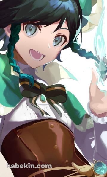 緑の蝶と笑顔のウェンティ / 風晶蝶 / 原神のAndroidの壁紙(360px x 592px) スマホ用