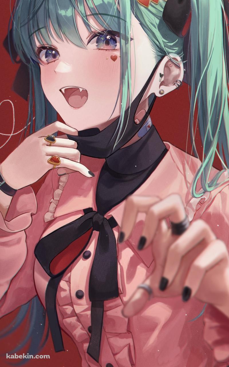 黒いマスクをずらす可愛い初音ミク / ハートマーク / ヴァンパイア / ボカロ / ボーカロイドのAndroidの壁紙(800px x 1280px) スマホ用