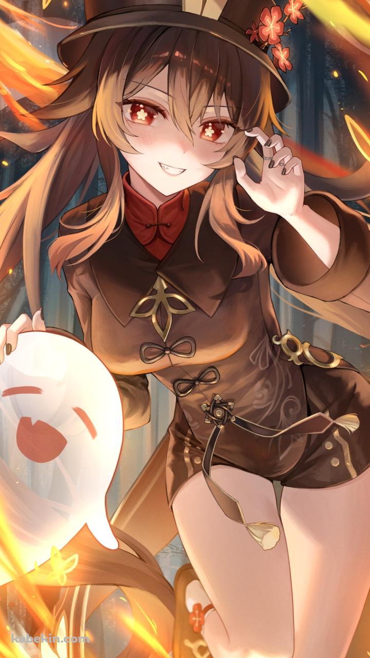めちゃくちゃ可愛い胡桃とお化け / 襲いかかるポーズ / 桜 / 原神のAndroidの壁紙(720px x 1280px) スマホ用