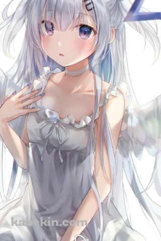 かわいい天音かなたと鳥かご / 白い衣装 / ホロライブ / バーチャルYouTuber / Vtuber / ファンアート / イラストのAndroidの壁紙(320px x 480px) スマホ用