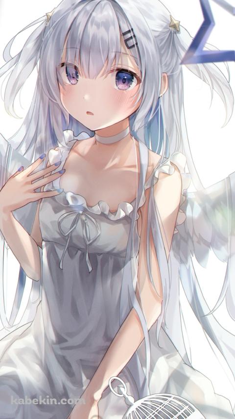 かわいい天音かなたと鳥かご / 白い衣装 / ホロライブ / バーチャルYouTuber / Vtuber / ファンアート / イラストのAndroidの壁紙(480px x 854px) スマホ用