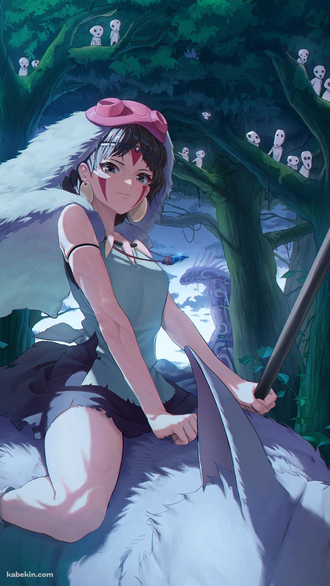 モロの子に跨ったサン / こだま / もののけ姫 / ジブリ / ファンアート / イラストのAndroidの壁紙(1080px x 1920px) スマホ用