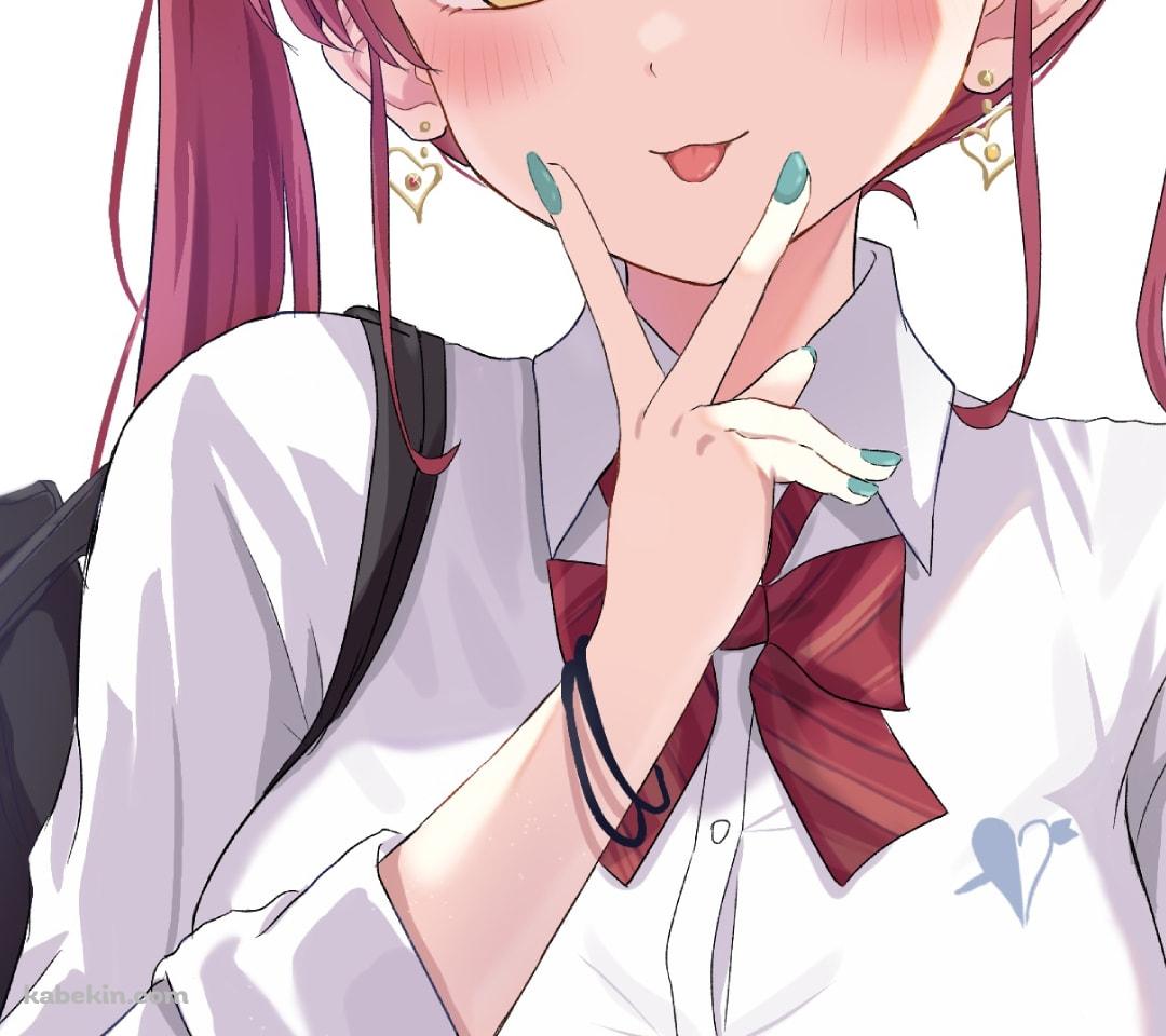 顎ピースする宝鐘マリン / 女子高生 / JK / ミサンガ / ホロライブ / バーチャルYouTuber / Vtuber / ファンアート / イラストのAndroidの壁紙(1080px x 960px) スマホ用