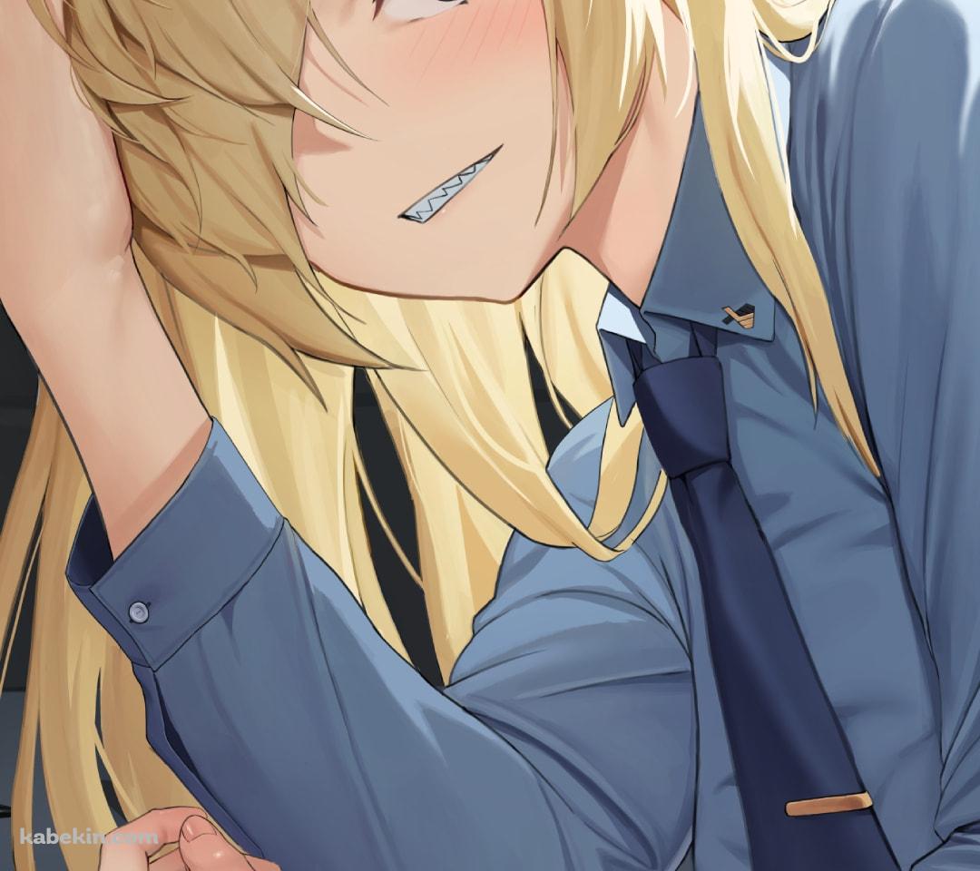 苦笑いしてこちらを見る尾刃カンナ / 珈琲 / 資料 / ブルアカ / ブルーアーカイブ / ファンアート / イラストのAndroidの壁紙(1080px x 960px) スマホ用