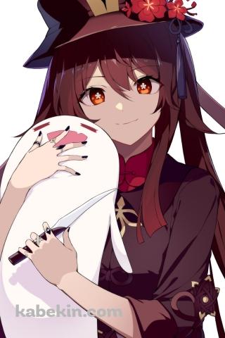お化けを抱えるかわいい胡桃 / 原神のAndroidの壁紙(320px x 480px) スマホ用
