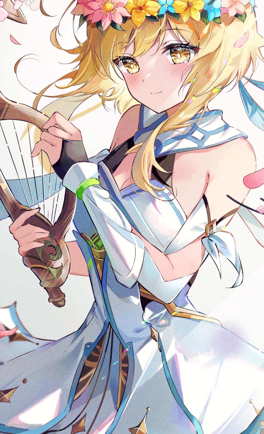 ピンクの花 / ハープを奏でる蛍 / 原神のAndroidの壁紙(1080px x 1776px) スマホ用