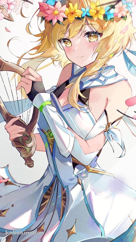 ピンクの花 / ハープを奏でる蛍 / 原神のAndroidの壁紙(540px x 960px) スマホ用