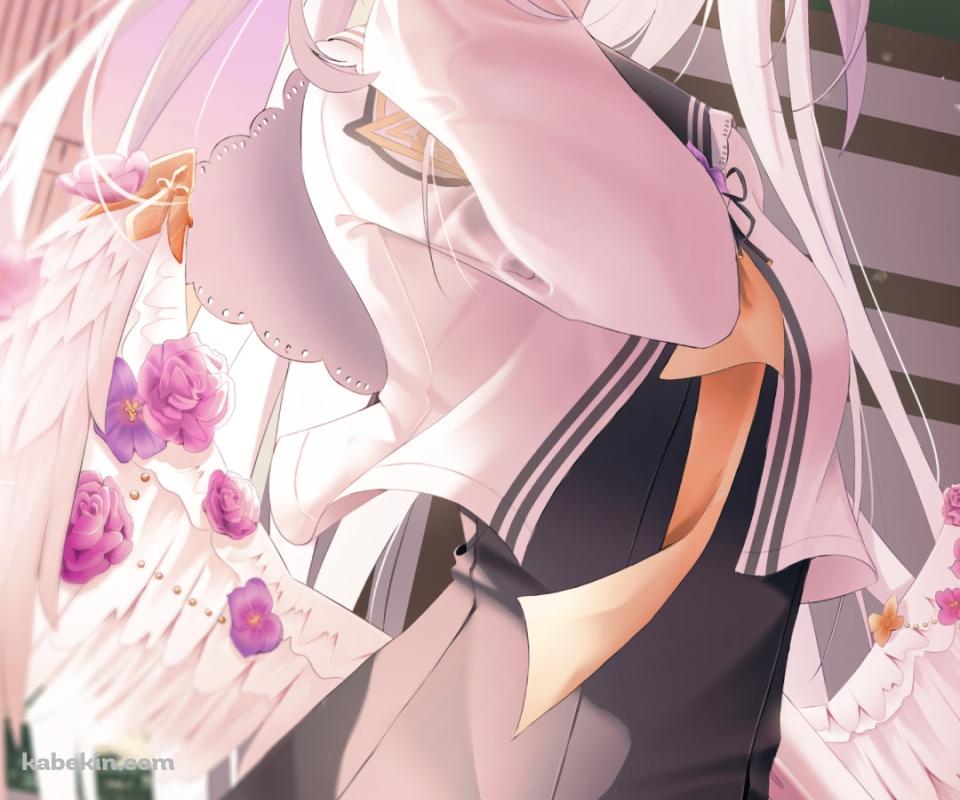 髪をかき上げる白洲アズサ / 白い髪 / 時計台 / ブルアカ / ブルーアーカイブのAndroidの壁紙(960px x 800px) スマホ用