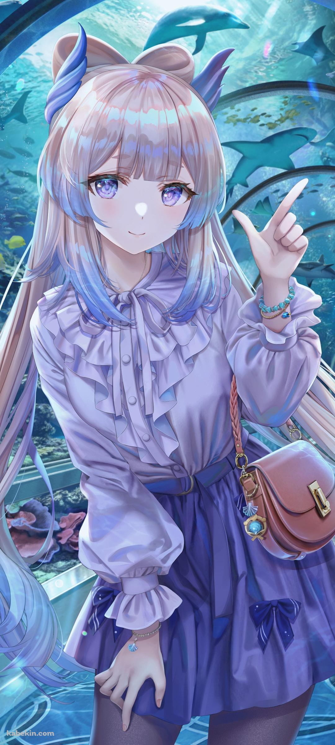 水族館でポーズを取る珊瑚宮心海（さんごのみやここみ） / 原神のAndroidの壁紙(1080px x 2400px) スマホ用