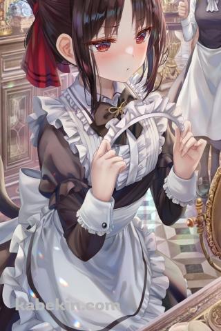 メイド姿の四宮かぐやと親指を立てる早坂愛 / かぐや様は告らせたい～天才たちの恋愛頭脳戦～のAndroidの壁紙(320px x 480px) スマホ用
