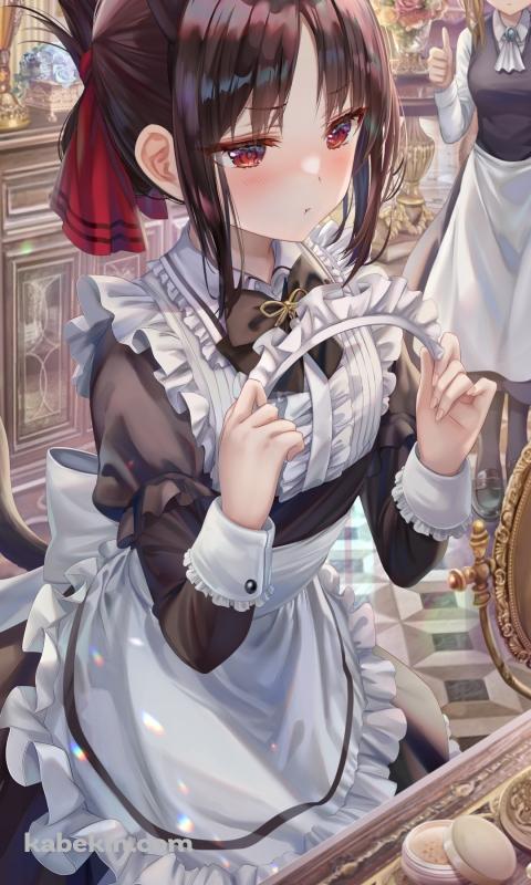 メイド姿の四宮かぐやと親指を立てる早坂愛 / かぐや様は告らせたい～天才たちの恋愛頭脳戦～のAndroidの壁紙(480px x 800px) スマホ用