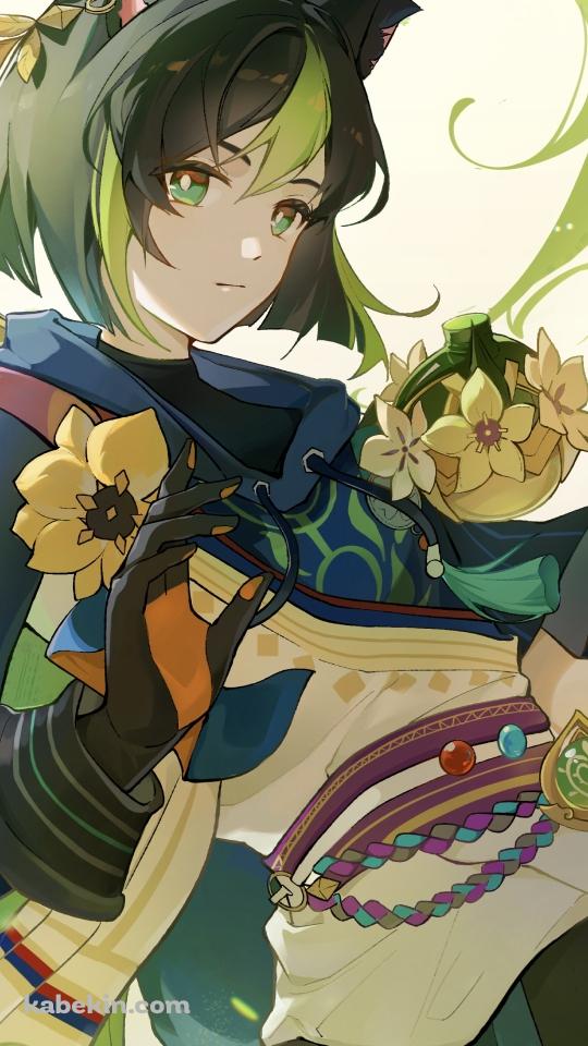黄色い花の飾りをつけたティナリ / 原神のAndroidの壁紙(540px x 960px) スマホ用