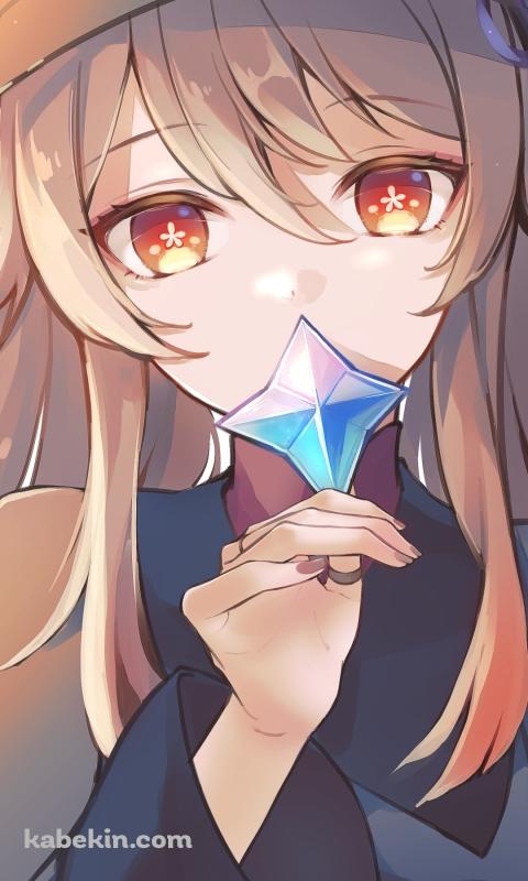 星型の青いクリスタルを持つかわいい胡桃 / 原神のAndroidの壁紙(480px x 800px) スマホ用