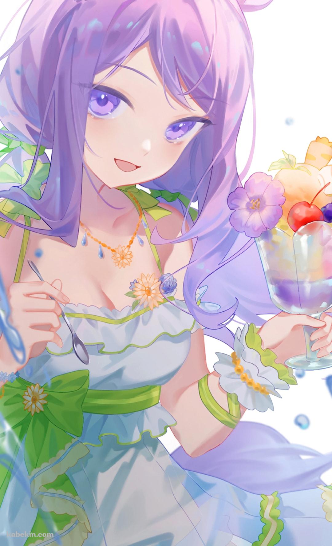 フルーツ・のトロピカルなパフェを持ち笑顔のメジロマックイーン / さざ波フェアレディ / かわいい / ウマ娘プリティーダービーのAndroidの壁紙(1080px x 1776px) スマホ用