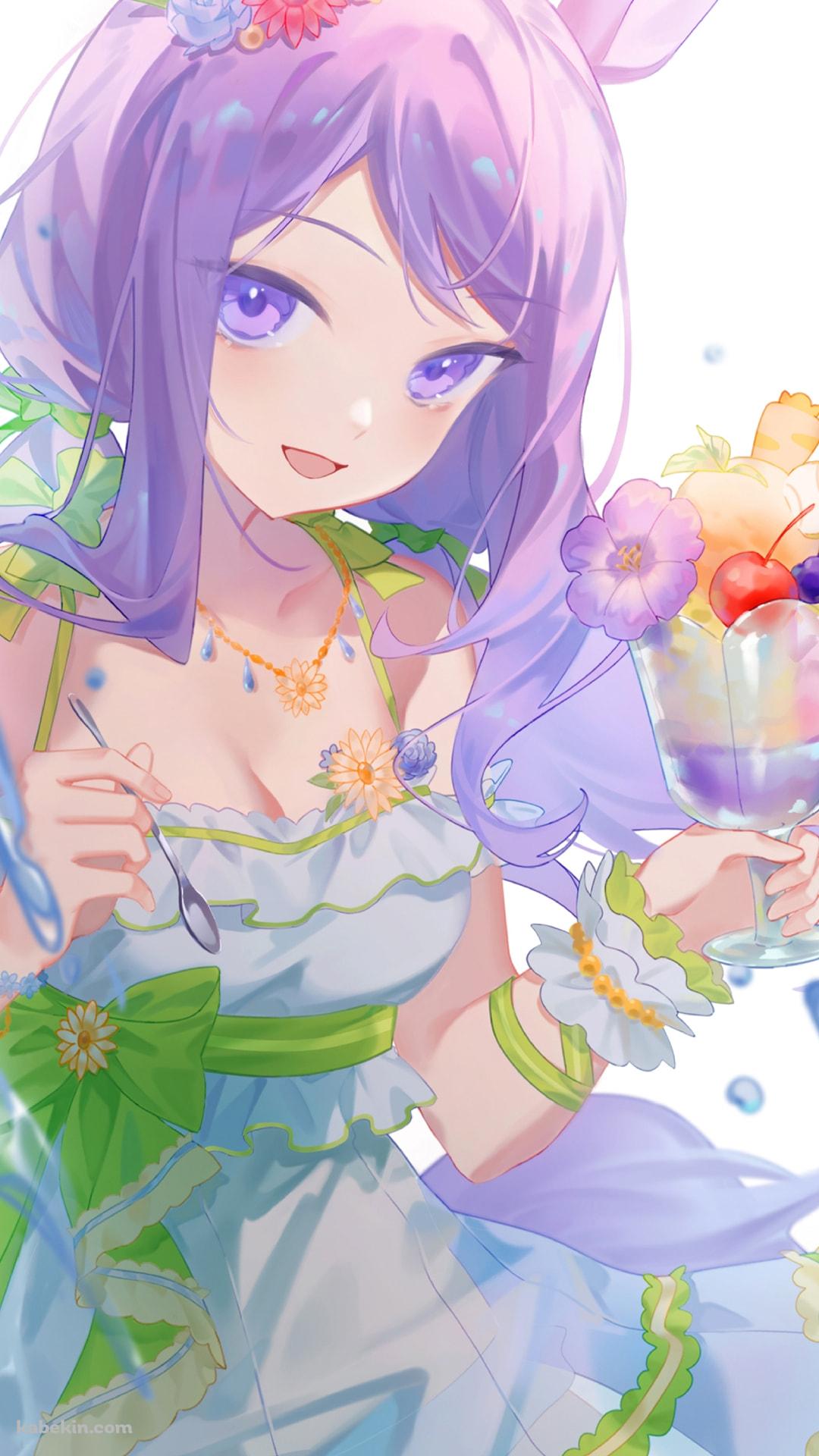 フルーツ・のトロピカルなパフェを持ち笑顔のメジロマックイーン / さざ波フェアレディ / かわいい / ウマ娘プリティーダービーのAndroidの壁紙(1080px x 1920px) スマホ用