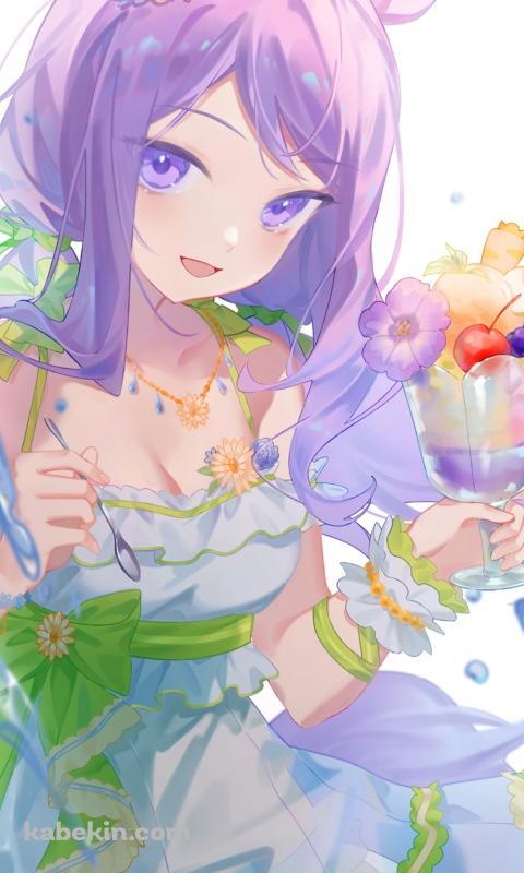 フルーツ・のトロピカルなパフェを持ち笑顔のメジロマックイーン / さざ波フェアレディ / かわいい / ウマ娘プリティーダービーのAndroidの壁紙(480px x 800px) スマホ用