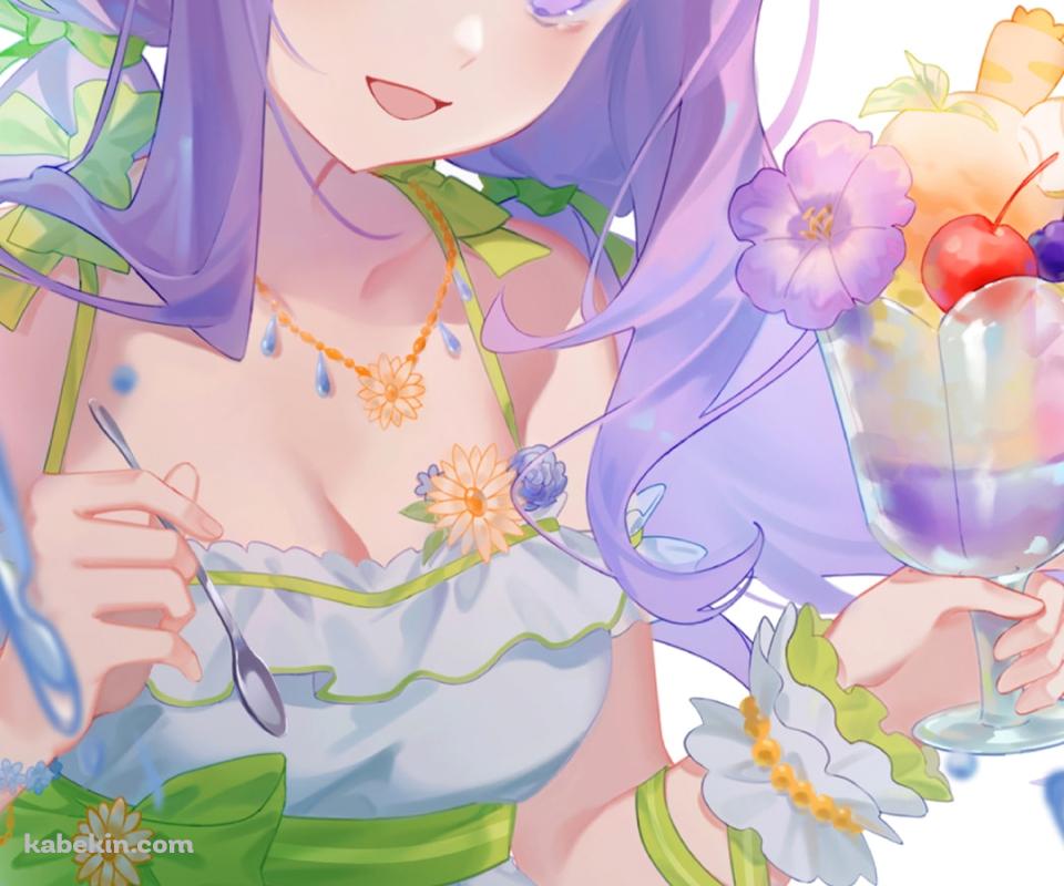 フルーツ・のトロピカルなパフェを持ち笑顔のメジロマックイーン / さざ波フェアレディ / かわいい / ウマ娘プリティーダービーのAndroidの壁紙(960px x 800px) スマホ用