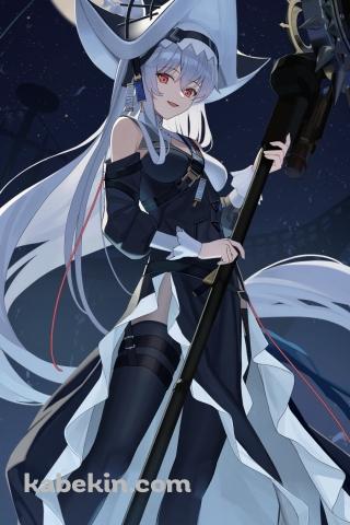 満月と帰溟スペクター(きめいすぺくたー) / アークナイツ / イラスト / ファンアートのAndroidの壁紙(320px x 480px) スマホ用