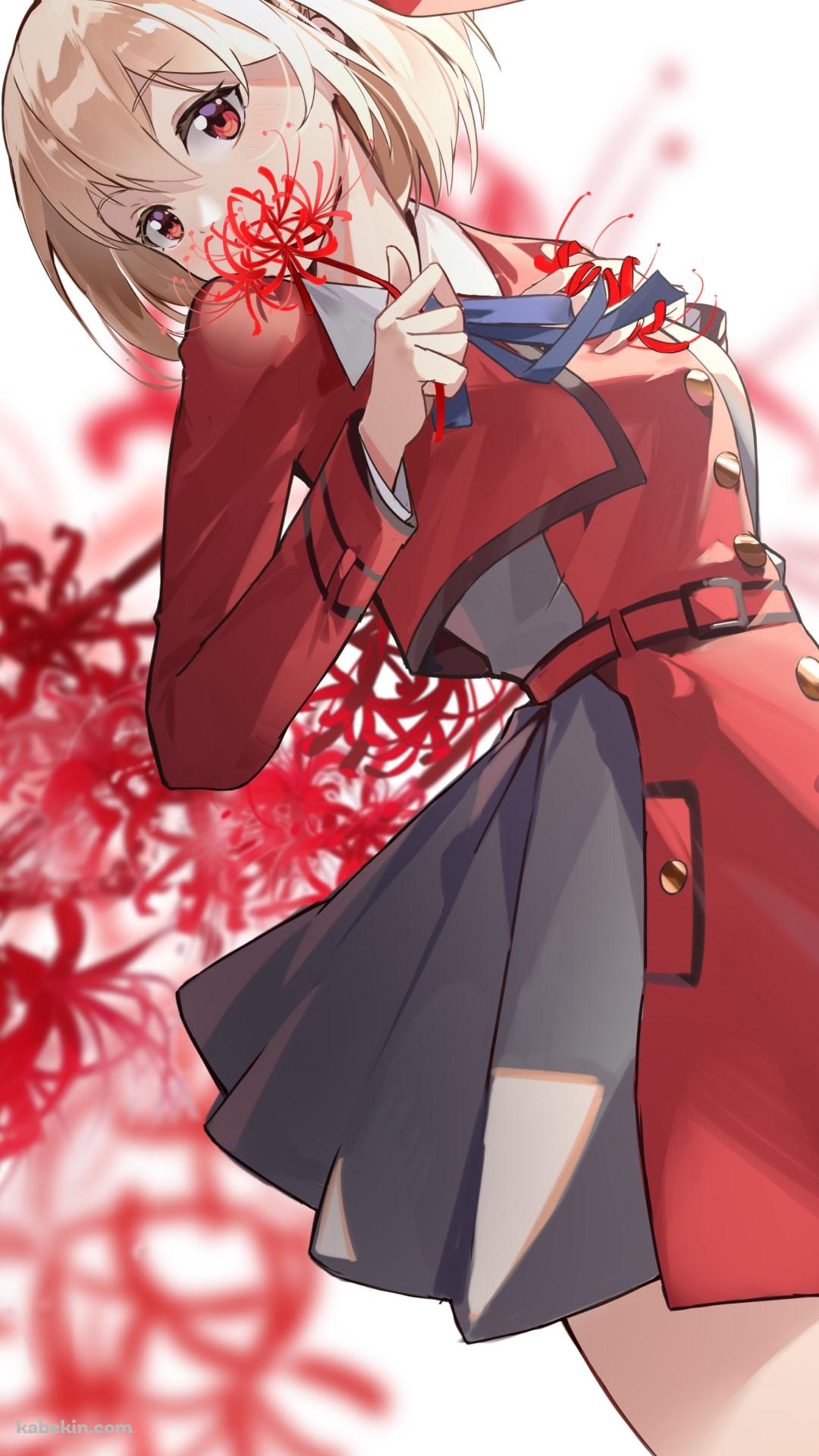 1輪の彼岸花を持つ錦木千束 / リコリス・リコイル / イラスト / ファンアートのAndroidの壁紙(1080px x 1920px) スマホ用