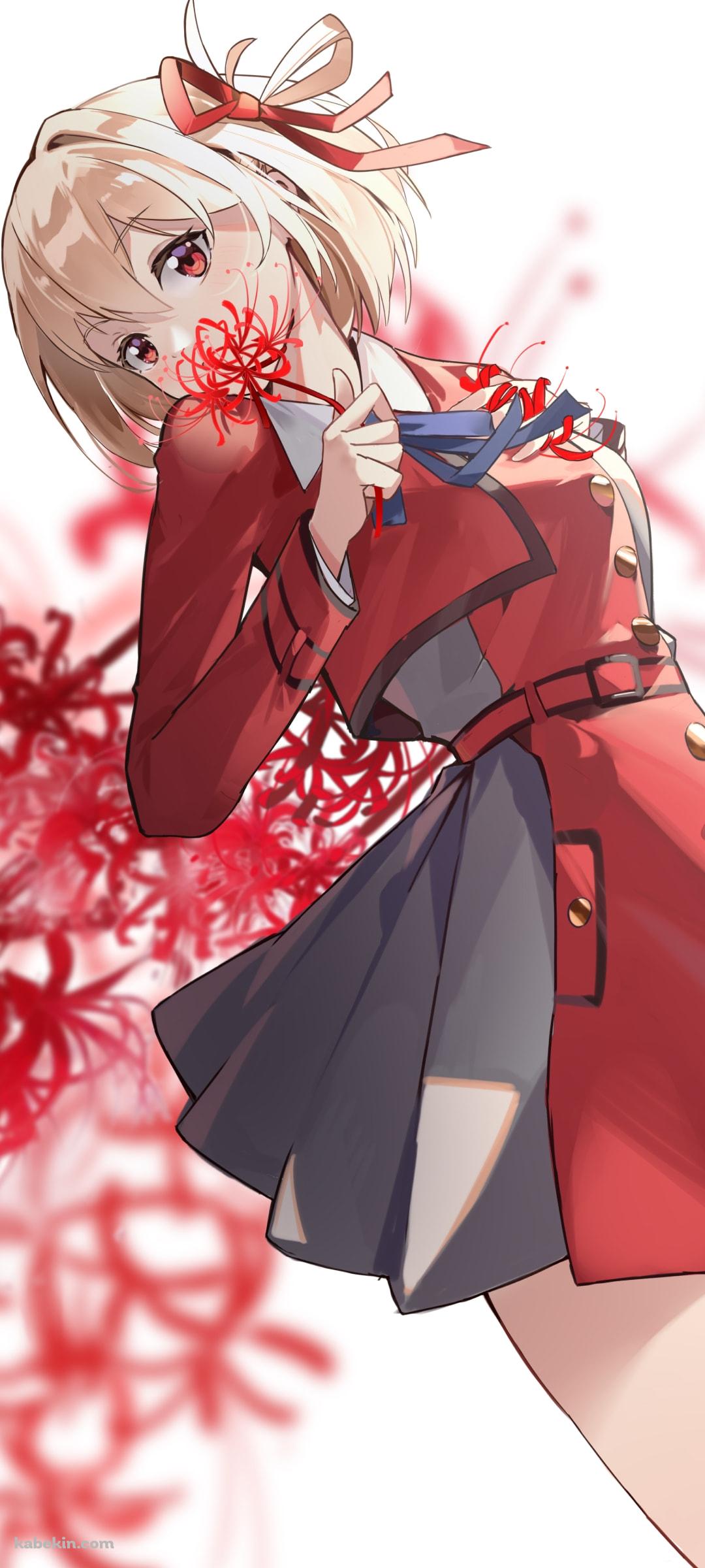 1輪の彼岸花を持つ錦木千束 / リコリス・リコイル / イラスト / ファンアートのAndroidの壁紙(1080px x 2400px) スマホ用