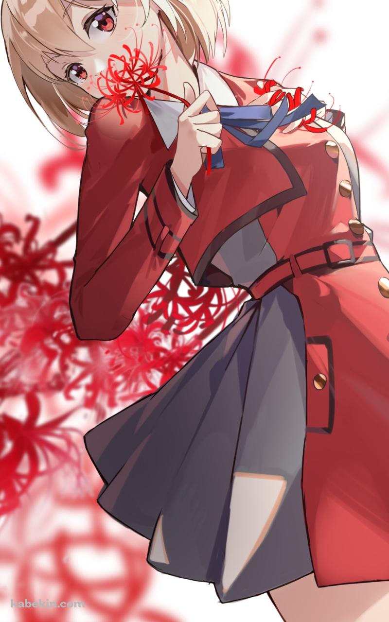 1輪の彼岸花を持つ錦木千束 / リコリス・リコイル / イラスト / ファンアートのAndroidの壁紙(800px x 1280px) スマホ用