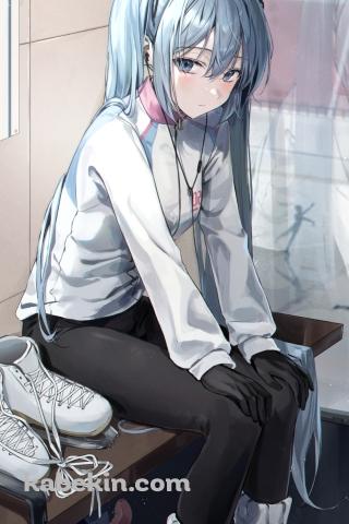 スケート場でモジモジする初音ミク / スケート靴 / ボカロ / ボーカロイドのAndroidの壁紙(320px x 480px) スマホ用