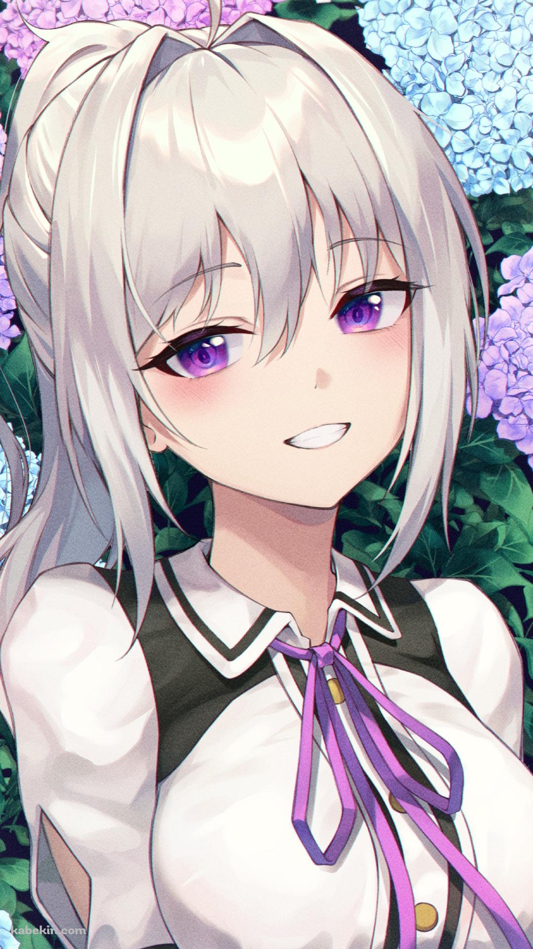 紫陽花に囲まれた可愛いINE / バーチャルYouTuber / Vtuber / イラスト / ファンアートのAndroidの壁紙(1080px x 1920px) スマホ用