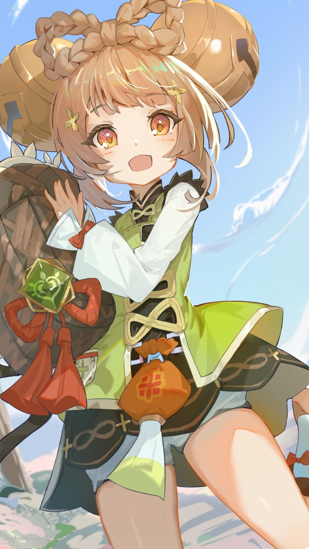 ピンクの花畑と笑顔のヨォーヨ / 原神 / イラスト / ファンアートのAndroidの壁紙(1080px x 1920px) スマホ用
