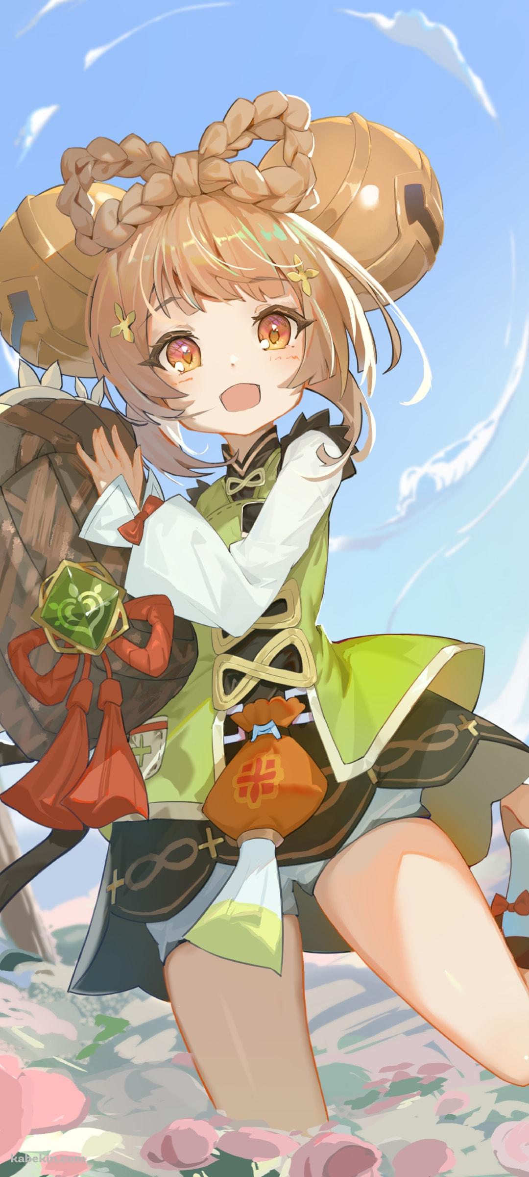 ピンクの花畑と笑顔のヨォーヨ / 原神 / イラスト / ファンアートのAndroidの壁紙(1080px x 2400px) スマホ用