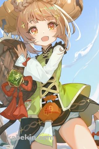 ピンクの花畑と笑顔のヨォーヨ / 原神 / イラスト / ファンアートのAndroidの壁紙(320px x 480px) スマホ用