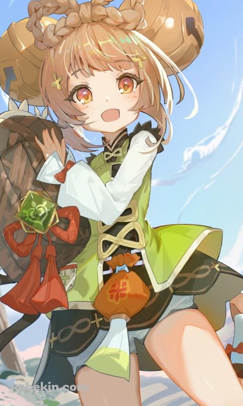 ピンクの花畑と笑顔のヨォーヨ / 原神 / イラスト / ファンアートのAndroidの壁紙(480px x 800px) スマホ用