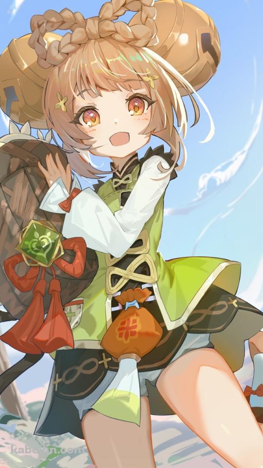 ピンクの花畑と笑顔のヨォーヨ / 原神 / イラスト / ファンアートのAndroidの壁紙(540px x 960px) スマホ用