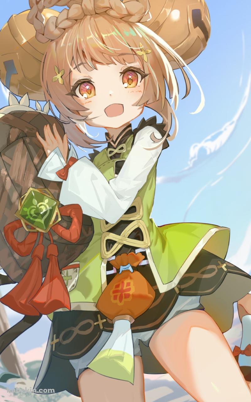 ピンクの花畑と笑顔のヨォーヨ / 原神 / イラスト / ファンアートのAndroidの壁紙(800px x 1280px) スマホ用