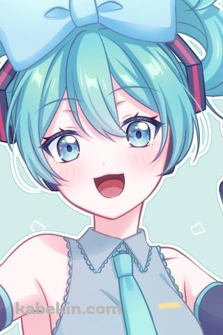 満面の笑みの初音ミク / シナミク / ボカロ / ボーカロイドのAndroidの壁紙(320px x 480px) スマホ用