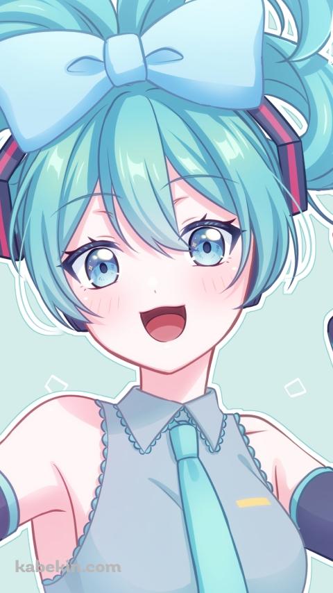 満面の笑みの初音ミク / シナミク / ボカロ / ボーカロイドのAndroidの壁紙(480px x 854px) スマホ用