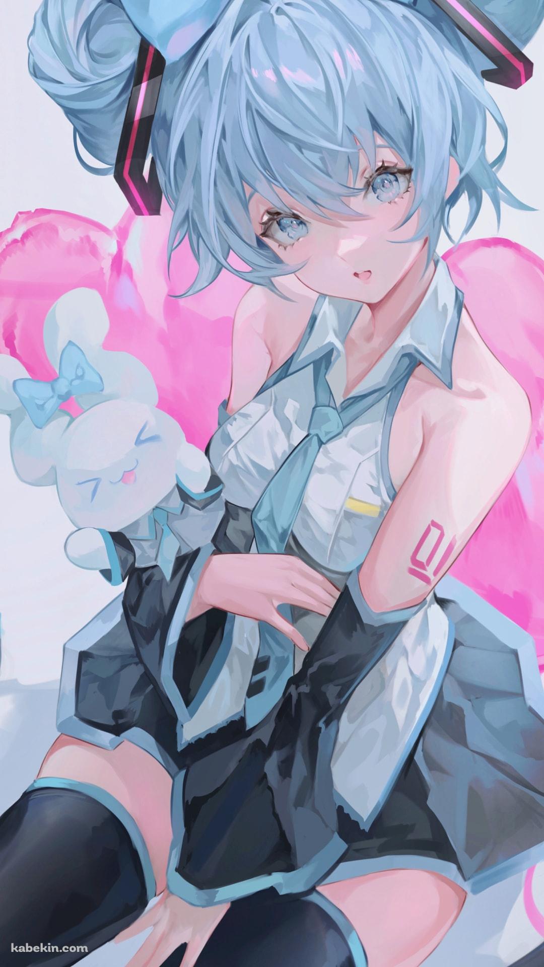 女の子座りをするかわいいシナミクとシナモロール / 初音ミク / ボカロ / ボーカロイドのAndroidの壁紙(1080px x 1920px) スマホ用