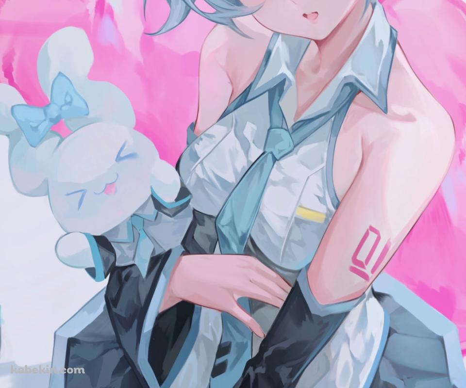 女の子座りをするかわいいシナミクとシナモロール / 初音ミク / ボカロ / ボーカロイドのAndroidの壁紙(960px x 800px) スマホ用