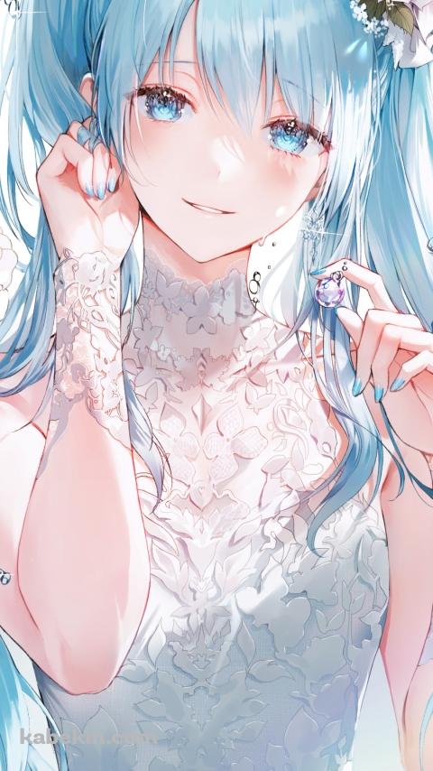 白いドレスを着た綺麗な初音ミク / ボカロ / ボーカロイド / イラスト / ファンアートのAndroidの壁紙(480px x 854px) スマホ用