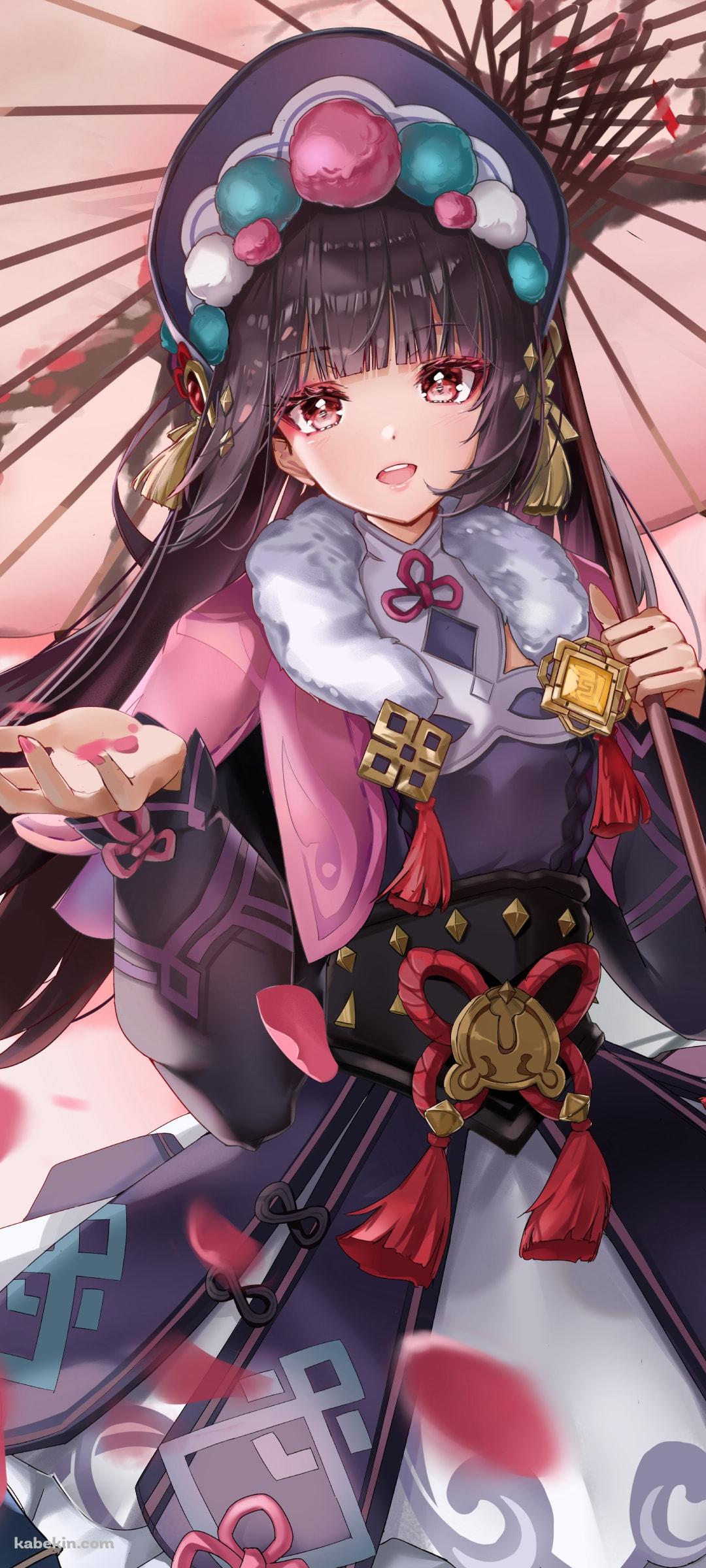 ピンクの花びらに手をかざすかわいい雲菫 / 原神 / イラスト / ファンアートのAndroidの壁紙(1080px x 2400px) スマホ用