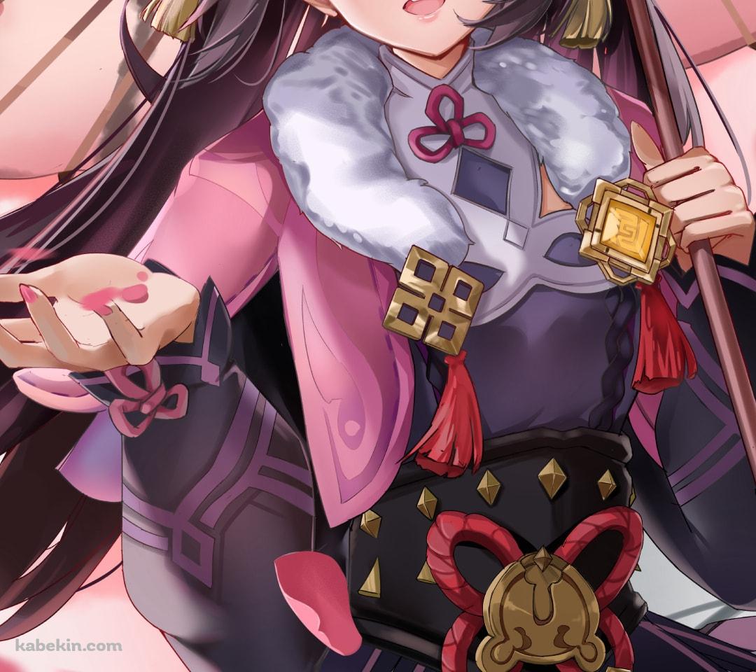 ピンクの花びらに手をかざすかわいい雲菫 / 原神 / イラスト / ファンアートのAndroidの壁紙(1080px x 960px) スマホ用