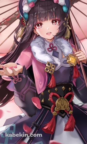 ピンクの花びらに手をかざすかわいい雲菫 / 原神 / イラスト / ファンアートのAndroidの壁紙(360px x 592px) スマホ用