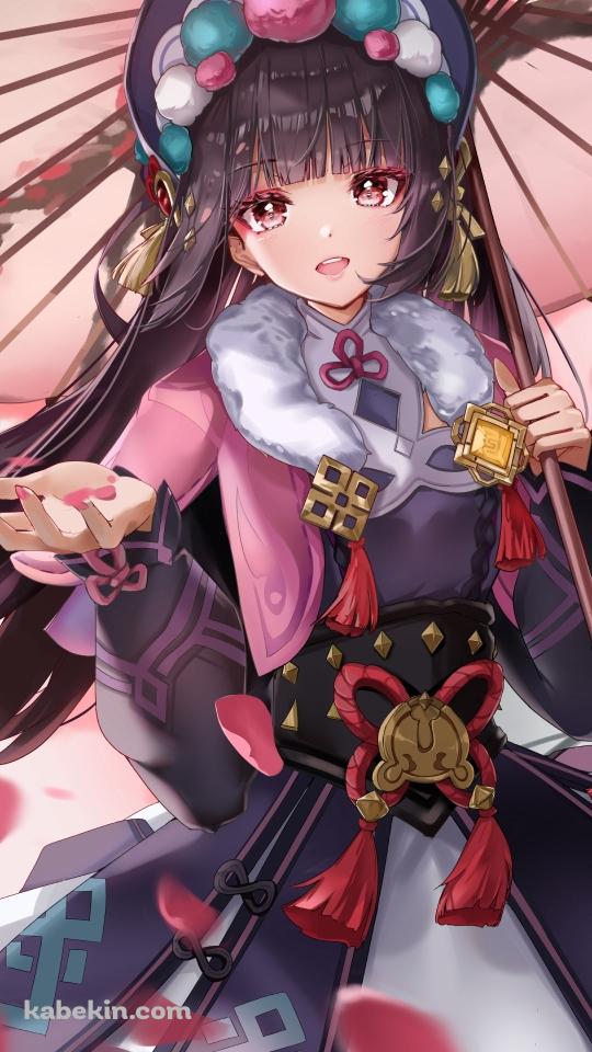 ピンクの花びらに手をかざすかわいい雲菫 / 原神 / イラスト / ファンアートのAndroidの壁紙(540px x 960px) スマホ用