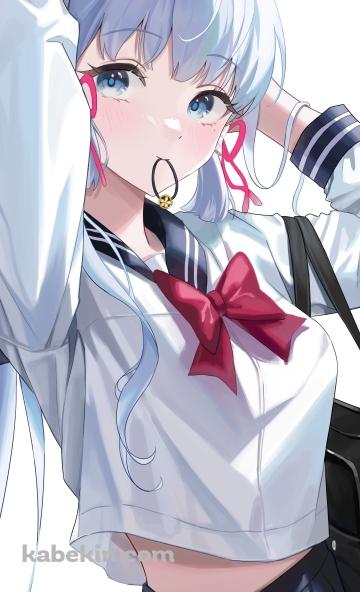 髪をアップにする神里綾華 / セーラー服 / かわいい / 原神のAndroidの壁紙(360px x 592px) スマホ用