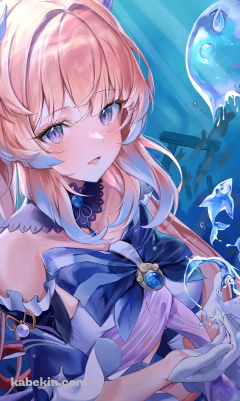 両手で水をすくう可愛い珊瑚宮心海 / 原神のAndroidの壁紙(480px x 800px) スマホ用