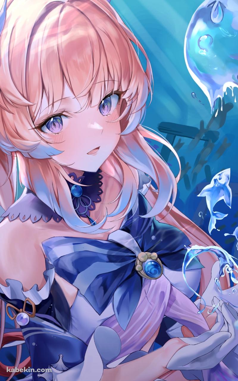 両手で水をすくう可愛い珊瑚宮心海 / 原神のAndroidの壁紙(800px x 1280px) スマホ用
