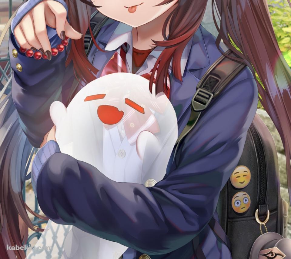 お化けを抱えながら登校するかわいい胡桃 / 原神のAndroidの壁紙(960px x 854px) スマホ用