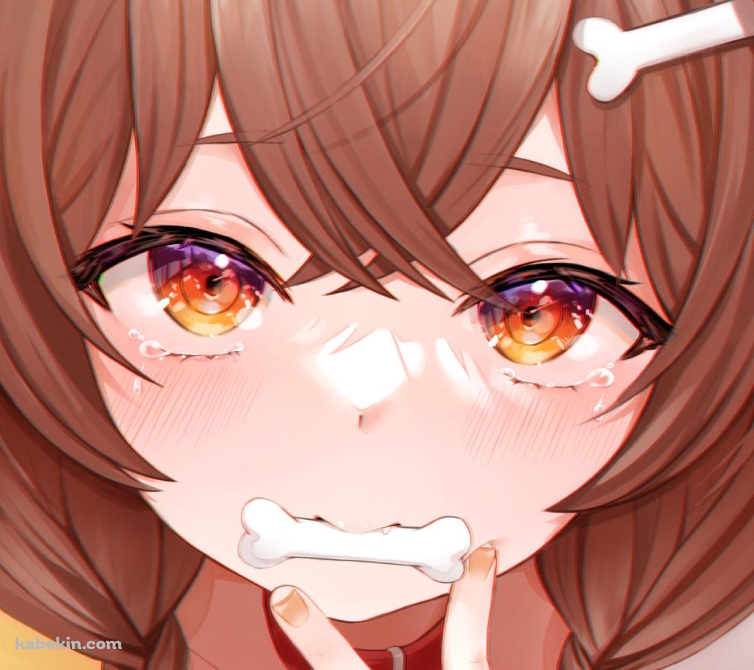 骨を咥えながらピースをする可愛い戌神ころね / ホロライブ / バーチャルYouTuberのAndroidの壁紙(1080px x 960px) スマホ用