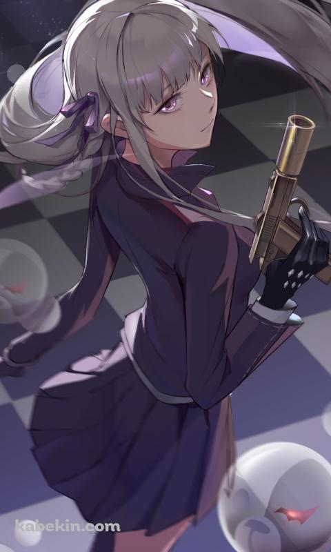 銃を持ち振り返る霧切響子（きりぎりきょうこ） / ダンガンロンパのAndroidの壁紙(480px x 800px) スマホ用